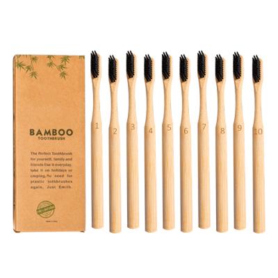 China 10 Pack Reusable Eco-friendly Biodegradable Adult Soft Bristle Bamboo Toothbrush for sale