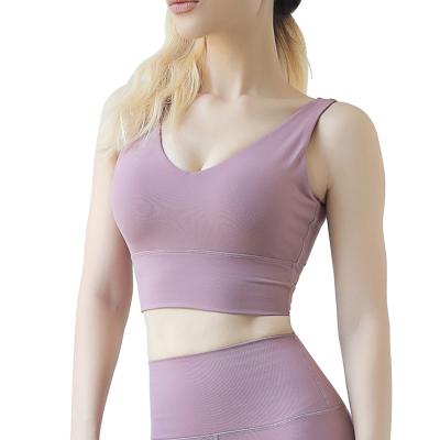 China 2021 Hign Quality Breathable V-Neck Sports Bras For Women Yoga Bra With Protection Workout Running Tank Tops for sale