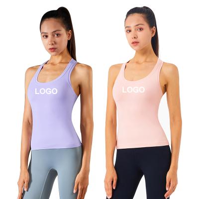 China 2021 Breathable Workout Y Racerback Tank Top With Built In Bra For Women Yoga Sport Sport Strap Vest for sale