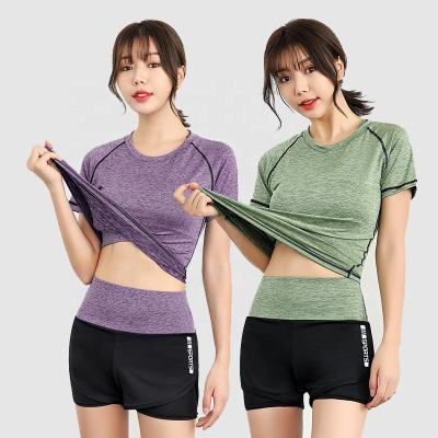 China 2021 Summer Breathable Loose Two Piece Sets For Women Sleeve Equipments Yoga Sports Sweatpants Short Shorts Pants for sale