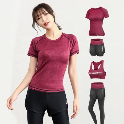 China Breathable 4 Piece Sets Workout Sports Wear Leggings Yoga Set Breathable Crop Long Pants Top Running For Women for sale