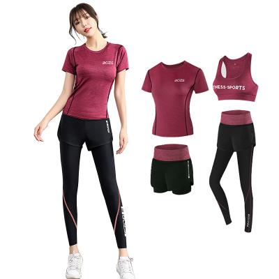 China 2021 Summer Breathable Yoga Gym Sets Sportswear Training Wear 4 Pieces Sports Equipment Suit Fitness Series With Bra for sale