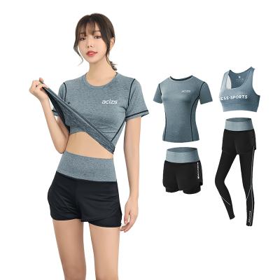 China Breathable Fashion Comfortable Yoga Gym Sets Training Wear 4 Pieces Sports Equipment Suit Fitness Sets With Bra for sale