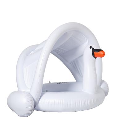 China Cute Infant White Kid Swan Kids Swimming Ring With Canopy Pool Float Sunshade For Kids Water Toys for sale