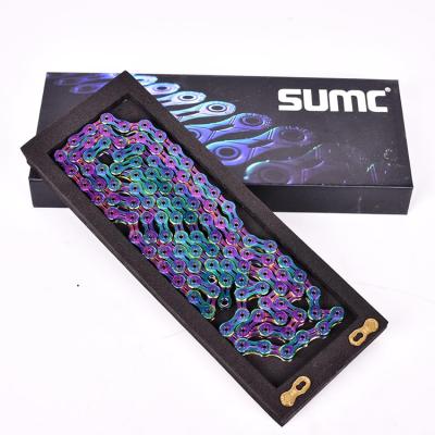 China Reduce Accumulation SUMC 9/10/11/12 Speed ​​Colored Hollow Bicycle Chain Full Mountain / Road Bike Chain for sale