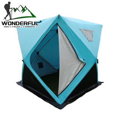 China Double-Layer 300D Oxford 2 Silver Coating Warm Automatic Cube Winter Waterproof Outdoor 3 Person Pop Up Ice Fishing Camping Tent for sale