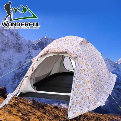 China Aluminum Alloy Pole Waterproof Mobile Home Printed Outdoor Sun Shade 2 Person Tent With Double Layers for sale