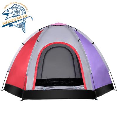 China Diagonal Tether Type 5 6 Person Outdoor Waterproof Anti UV Hexagon One Room Single Layer Travel Camping Beach Tent for sale