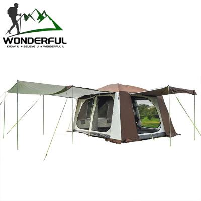 China Diagonal Bracing Type 8 Person Waterproof Two Rooms One Hall Double Layers Hiking Travel Large Outdoor Camping Tent for sale