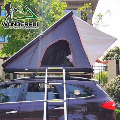 China Custom Outdoor 2 Person Oxford Double Layers Anti UV Waterproof Travel Camping Noise Anti Up Triangle Car Roof Top Tent for sale