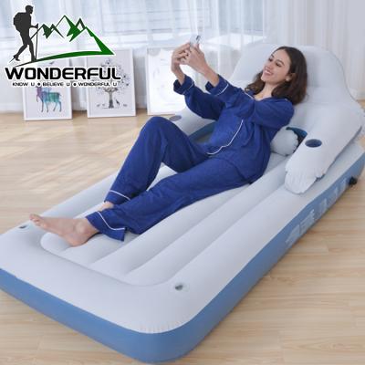 China Outdoor Activities Inflating PVC Thickened Flocking Double Household Air Cushion Push In Single Portable Outdoor Inflatable Camping Mattress for sale