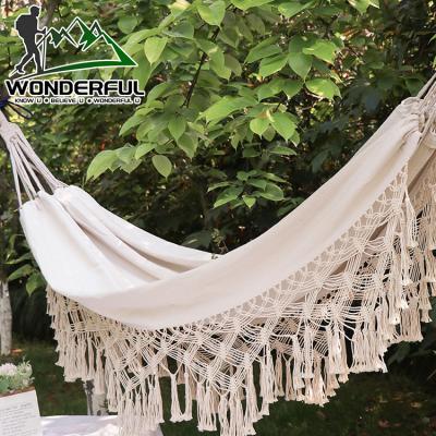 China Canvas Light Fringe Double Person Leisure Travel Camping Indoor Outdoor Hammock for sale