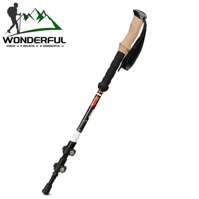 China Custom Cork Handle Outdoor Portable Hiking Camping Trekking Carbon Three Section Outdoor Activities Telescopic Climbing Stick for sale