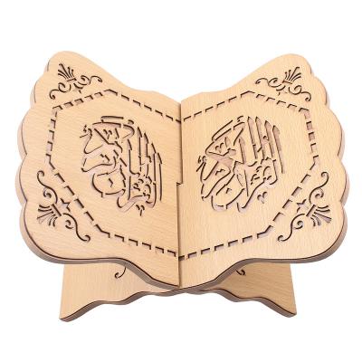 China Foldable Al-Quran Rehal Book Stand Folding Rihal Display Rack Muslim Wooden Carved Bible Magazine Holder Islam Gift for sale