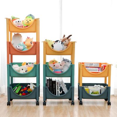 China Sustainable Tiered Storage Rack For Kids Toy Adjustable Plastic Shelving Unit Home Organizer Kitchen Storage Shelves With Wheels for sale