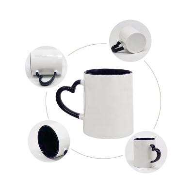 China Viable Wholesale Custom Mugs 11oz Color Heart Handle Sublimation Mug Heat Transfer Mug for sale