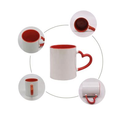 China Custom Viable Mugs Sublimation Mug Heart Handle Ceramic Coated Mug For Coffee for sale