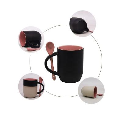 China Custom Viable Mugs Coffee Inner Pink Ceramic Color Changing Mugs Color Changing Mugs With Spoon for sale