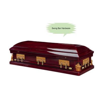 China European Luxury Burial Style Solid Varnish Sapele Wooden Coffin High Gloss Wood Coffin Casket for sale