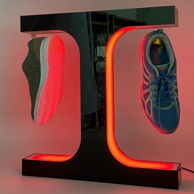 China Rotating Rotating Sneakers Hanger I Floating Display Stand Magnetic Acrylic Sneakers Stretch Shoe Box LED Light Filling for sale