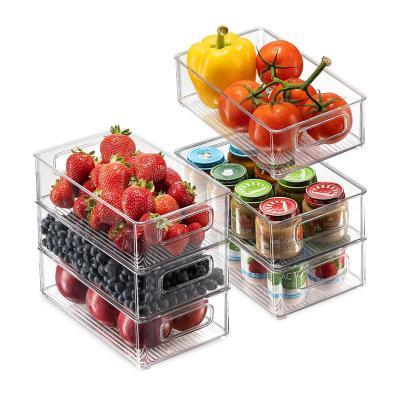 China Fridge Viable Clear Plastic Storage Bins Dispenser Box Food Fridge Pantry Organizer Stackable Set Of 6 for sale