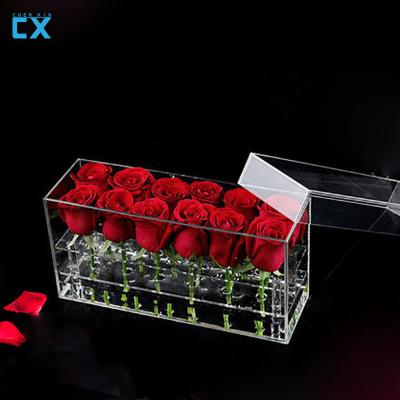 China Eco-friendly Clear Acrylic Gift Rose Decoration Box Perspex Flower Jewelry Gift Box for sale