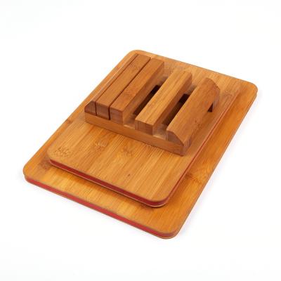 China Sustainable Bamboo Cutting Board Chop Board With Rack Logo 3 Compartment for sale