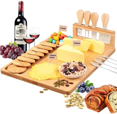 China Sustainable Custom Kitchen Utensils Serving Knife Cutting Set Meat Charcuterie Tray Cheese Bamboo Board for sale