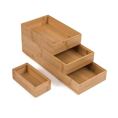 China Other Drawer Wholesale Tray Bin Bamboo Organizer Box Stackable Eco-Friendly Desktop Storage for sale