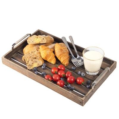 China Custom Wholesale Stackable Kitchen Restaurant Decorations Coffee Tray Wooden Tray Wooden Table Food Serving Trays With Handle for sale