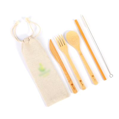 China Sustainable Portable Tableware Travel Eco Friendly Disposable Bamboo Cutlery Set With Packaging for sale