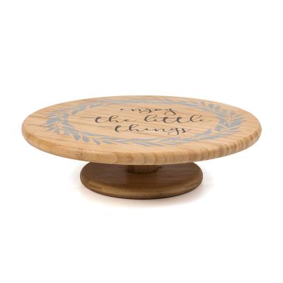 China Large Rotating Breakfast Sustainable Serving Wooden Bamboo Round Tray With UV Printing for sale