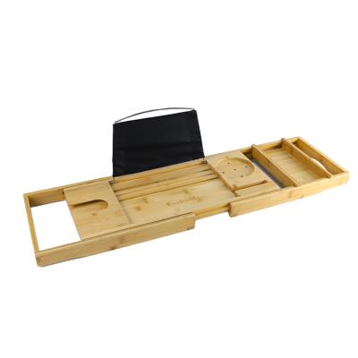 China Live Edge Wooden Bath Caddy Expandable Bulk Natural Expandable Shelf Bamboo Tub Tray for sale