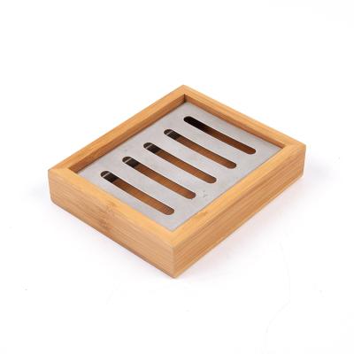 China Wholesale Custom Wooden Spa Modern Eco-Friendly Travel Holder Bulk Stainless Steel Bamboo Soap Dish for sale