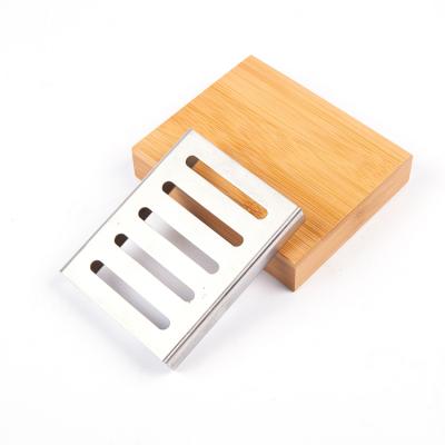 China Modern Custom Logo Hotel Travel Wooden Bamboo Soap Dish Stainless Holder for sale