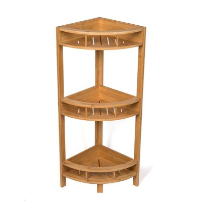 China 3 Tier Natural Bamboo Toilet Display Bathroom Shower Wall Corner Shelf Propeller Shaped Organizer for sale