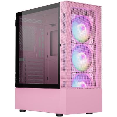 China High Quality 3pcs ARGB/PWM Game Fans Pink Computer Case Vetroo A03 Mid-Tower ATX Gaming PC Case for sale