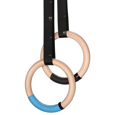 China Birch Wood Gym Rings Gymnastic Rings with Adjustable Straps for sale