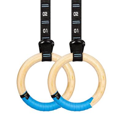 China Birch Wood Gymnastic Rings With Straps Exercise Sport Gym Rings Fitness Gymnastic Rings for sale