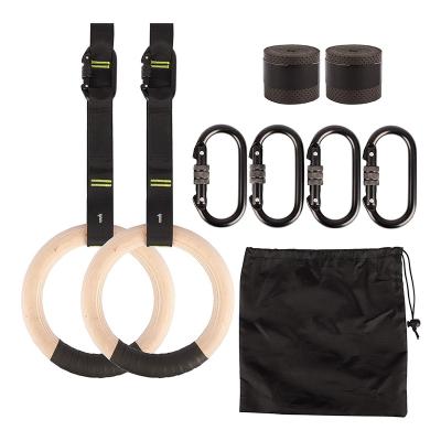 China Birch Fitness Strength Training Wooden Gymnastic Rings Set Wooden Gym Ring for sale