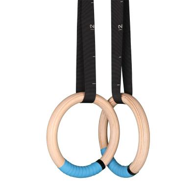 China Birch Logo Wood Wooden Gymnastic Rings Custom Made with Adjustable Strap for Indoor Gym Strength Training Home for sale