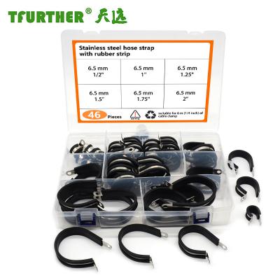 China Pipe Connection Stainless Steel Hose Clamp With Rubber Band Clamp 46PCS Fixed Set for sale