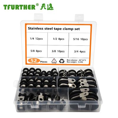 China Stainless Steel Band Metal R Type Rubber Shock Absorbing Clamp Set 52 Pieces for sale