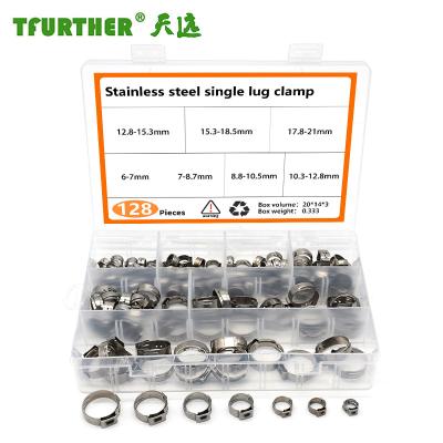 China Metal Throat Circle 304 Stainless Steel Flange Circle Tube Car Buckle Hose Clip Single Ear Flange 128 Piece Set for sale