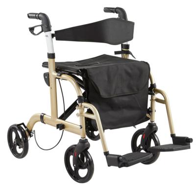 China 4 Wheel Aluminum Foldable Walker Aluminum Alloy Frame Shopping Rollator with Footrest for Elderly for sale