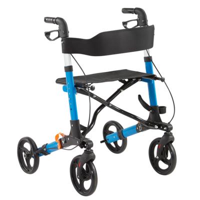 China Aluminum alloy kick down design aluminum rollator lightweight portable folding walker with seat for elderly people for sale