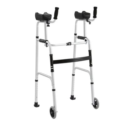 China Lightweight Aluminum Alloy Two Wheels Aluminum Folding Walker With Armrest For Adults for sale