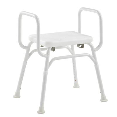 China Aluminum alloy +PE hollow blow molding. Aluminum White Color Height Adjustable Bathroom Shower Seat Chair With Armrest For Elderly And Disabled People for sale