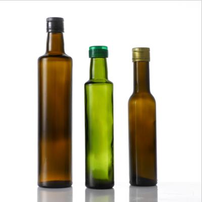 China Cooking Oil Factory Sale 100ml 250ml 500ml 750ml 1000ml Round Green Olive Oil Glass Bottle With Amber MetalLid for sale