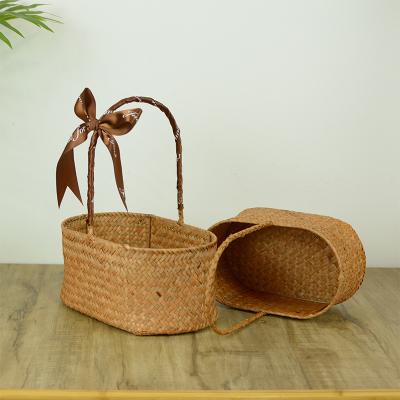 China 2022 Sustainable New Fashion Gift Baskets Vegetable Plankton Flower Basket Decoration Supplies With Long Handle for sale